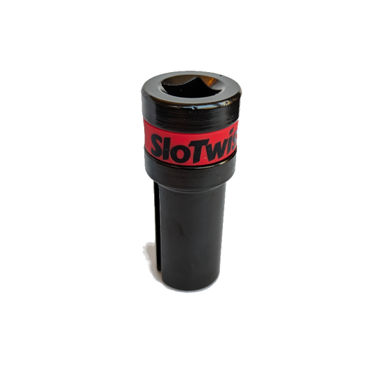 A black tool with 'SloTwista' branding on the side, designed for use with plumbing valves.